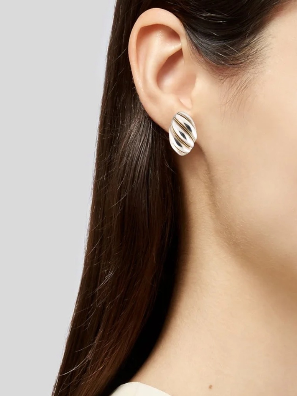 Tiffany 18K Gold & Sterling Silver Rope Accent Dome Earrings - Picture 6 of 6